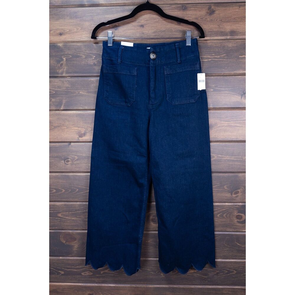 Anthropologie Maeve The Colette Scallop Hem Wide Leg Cropped Jeans Size 26 NWT